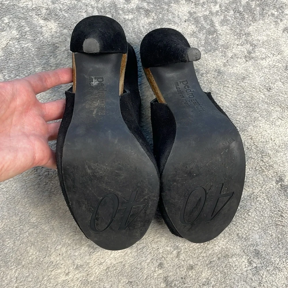 Pedro Garcia Paola Suede Peeptoe Slingback Platform Heels Black Sz 40